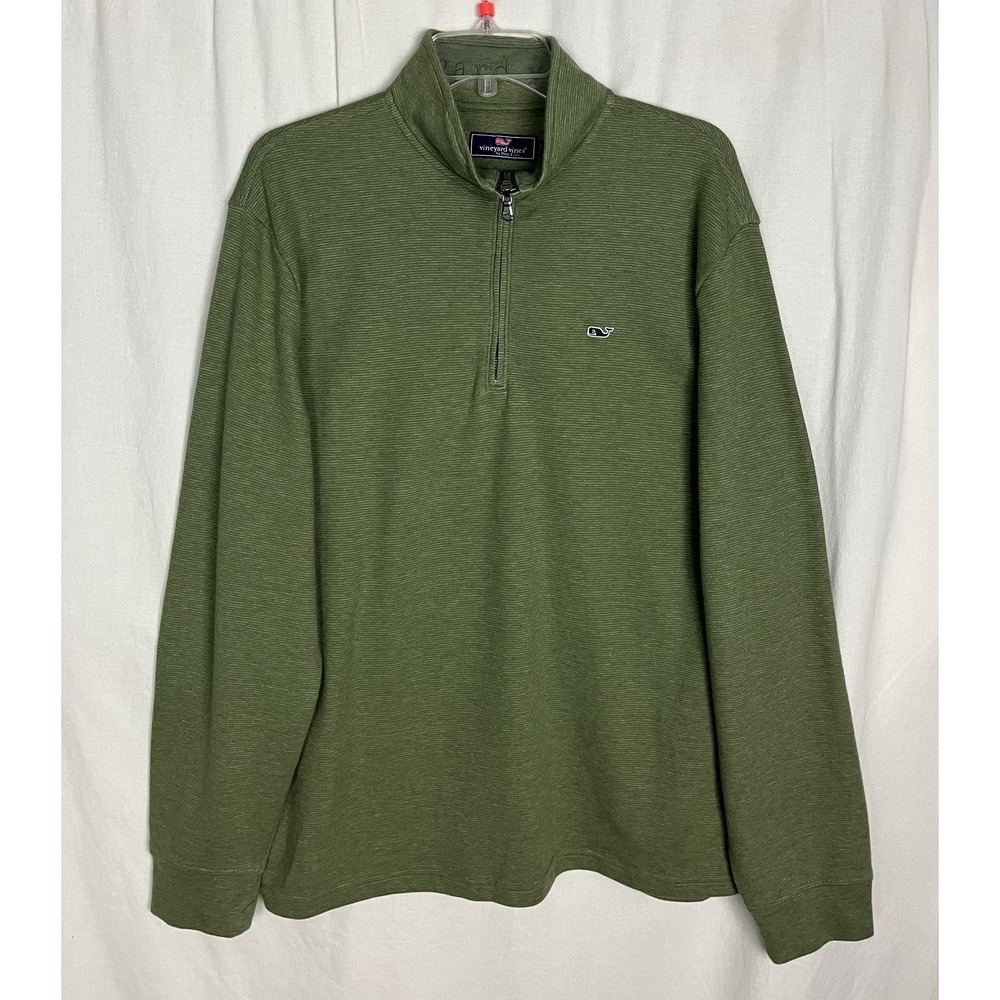 Vineyard Vines Saltwater Sweater Men's L Green 1/4 Zip Pullover Cotton Blend